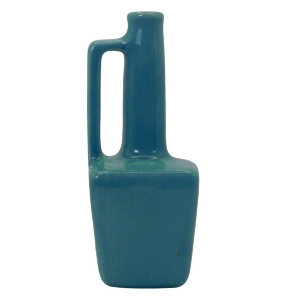 Zanesville Stoneware Pottery 5 7/8" Turquoise Perfume Bottle Bud Vase Home Decor